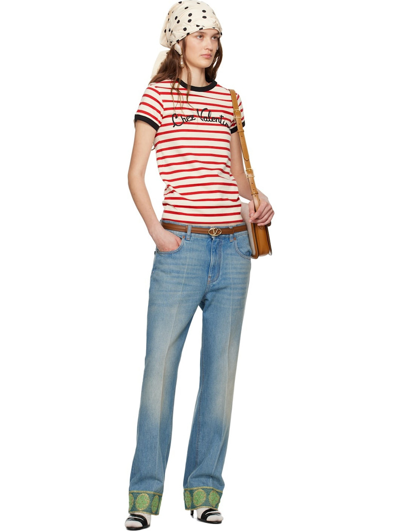 Valentino Red & Off-White Striped Jersey Cotton T-shirt outlook