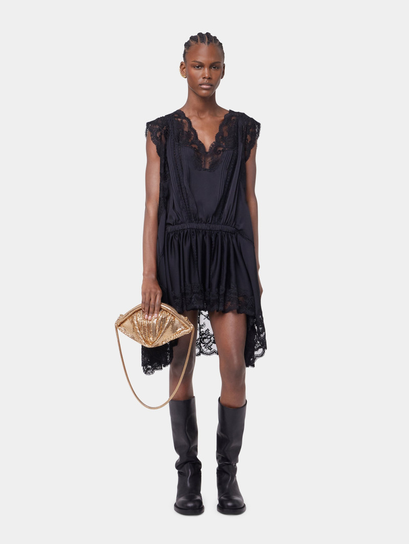 rabanne BLACK SHORT DRESS IN LACE AND SATIN - 25ecro098po0336 | REVERSIBLE