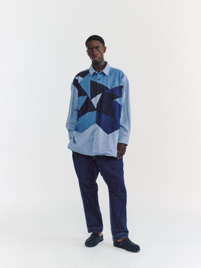 HAMNET FLOWER SHIRT -MIX FABRIC - LIGHT INDIGO 1