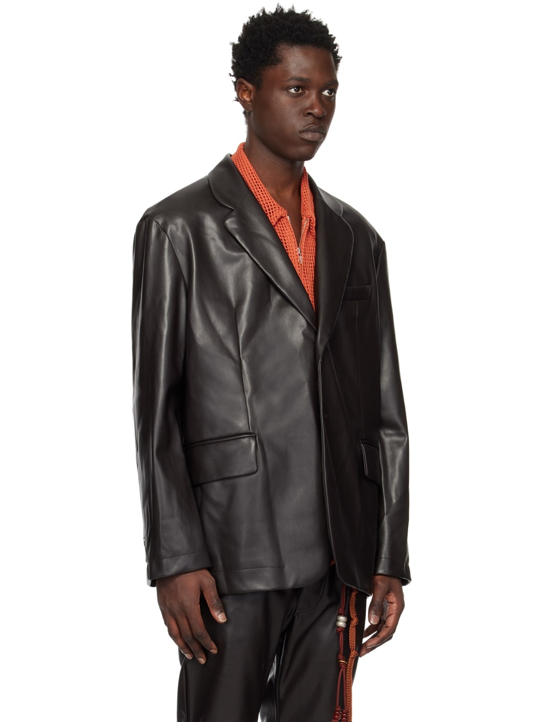 Brown Square Faux-Leather Blazer - 2