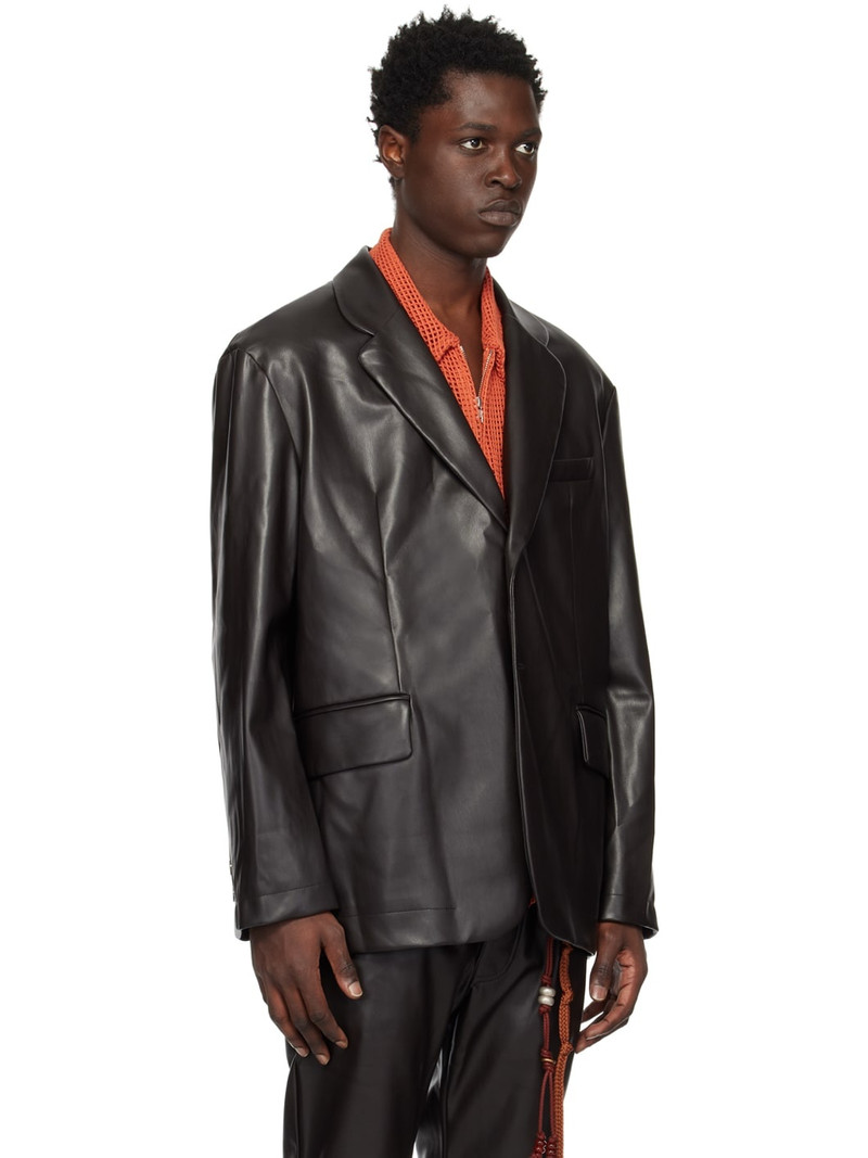 Brown Square Faux-Leather Blazer 2