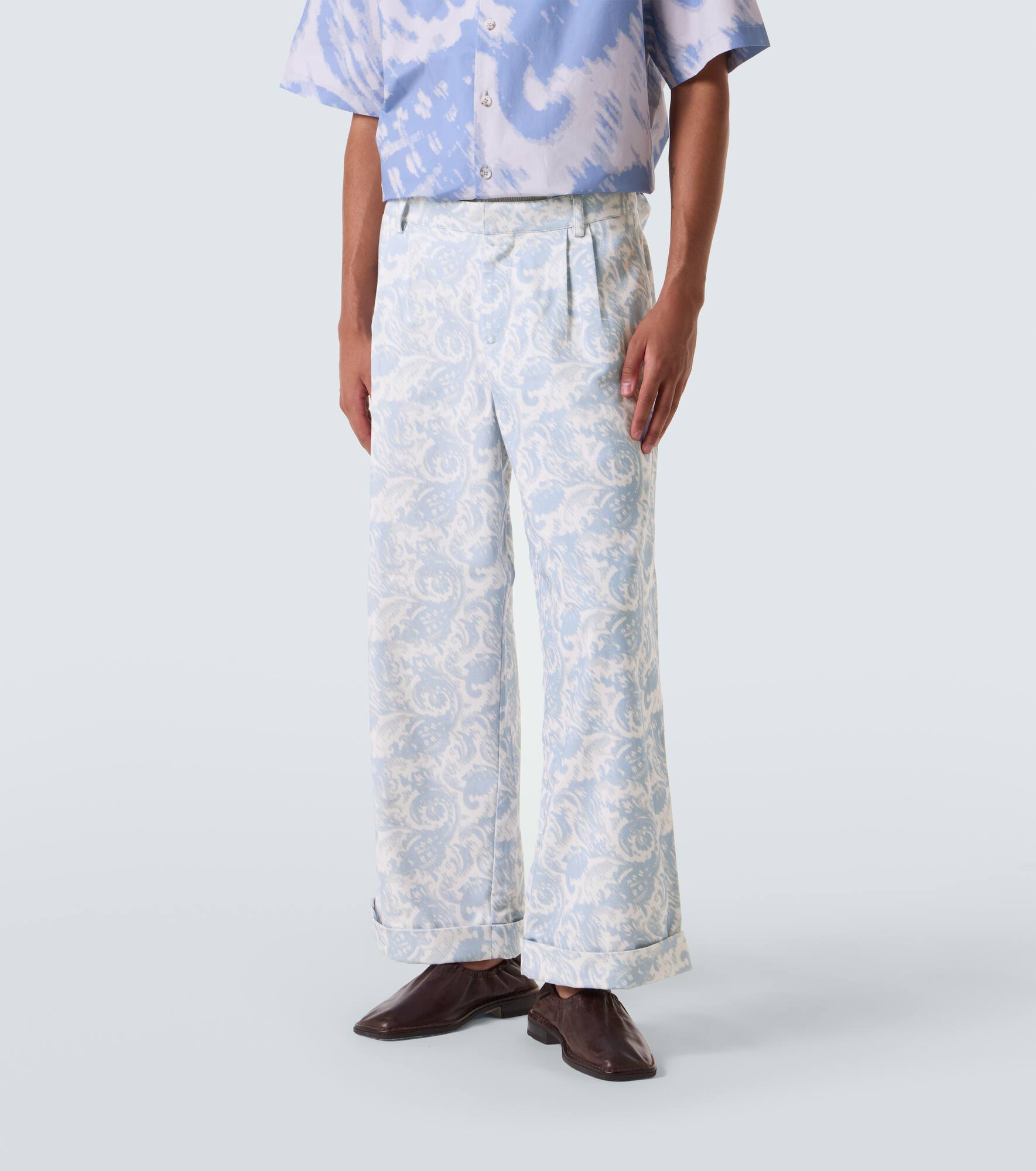 Printed cotton-blend wide-leg pants - 3