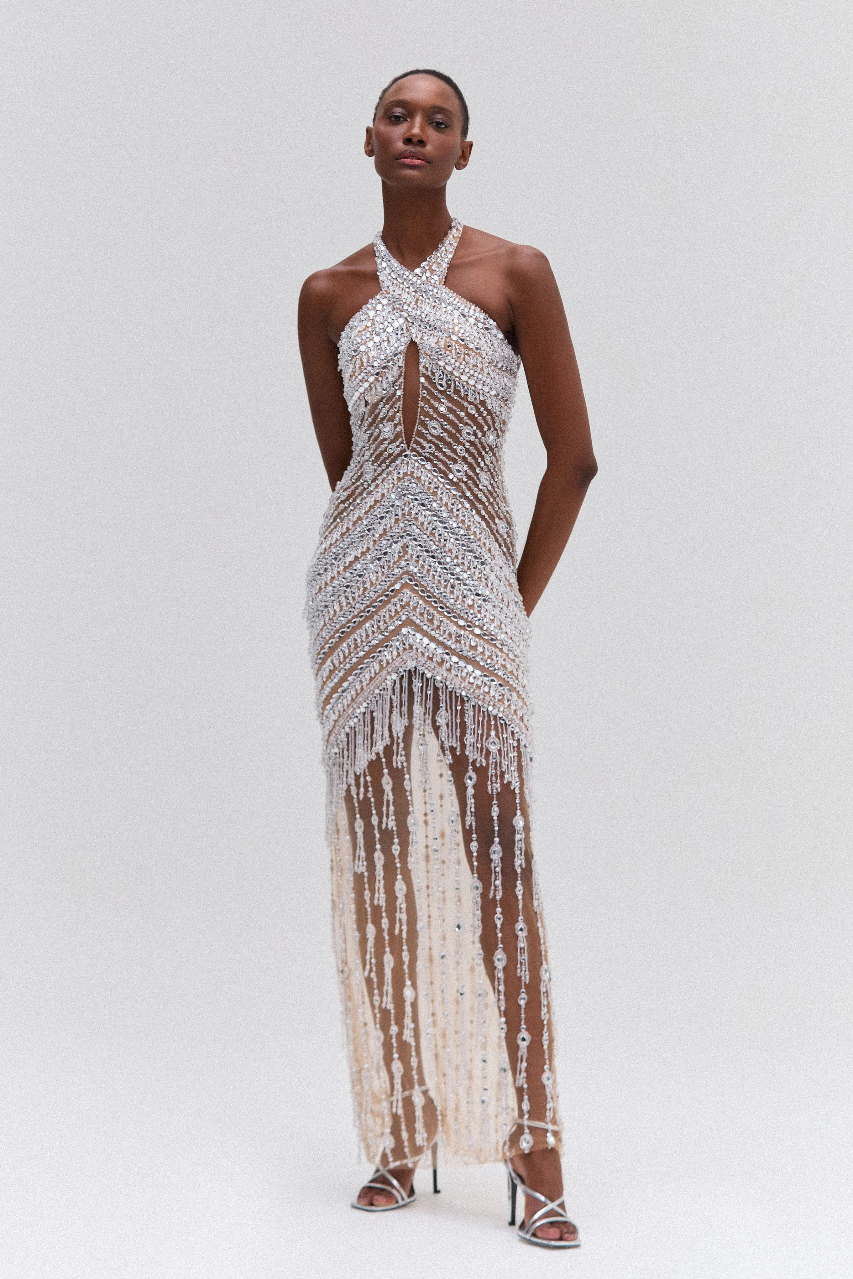 CRYSTAL EMBROIDERY HALTERNECK GOWN - 1
