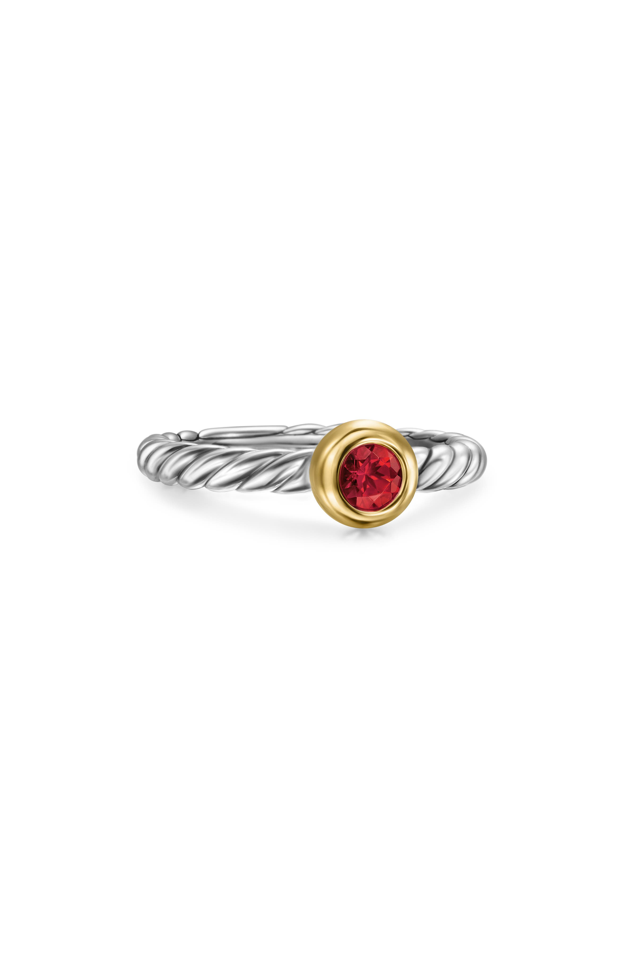 David Yurman Petite Cable Ring in Sterling Silver with 14K Yellow Gold in Sterling Silver/Gold/Garne - 5