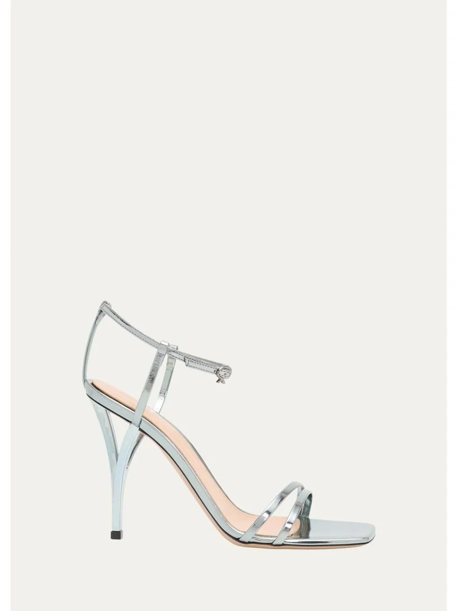 95mm Metallic Leather Ankle-Strap Sandals - 1