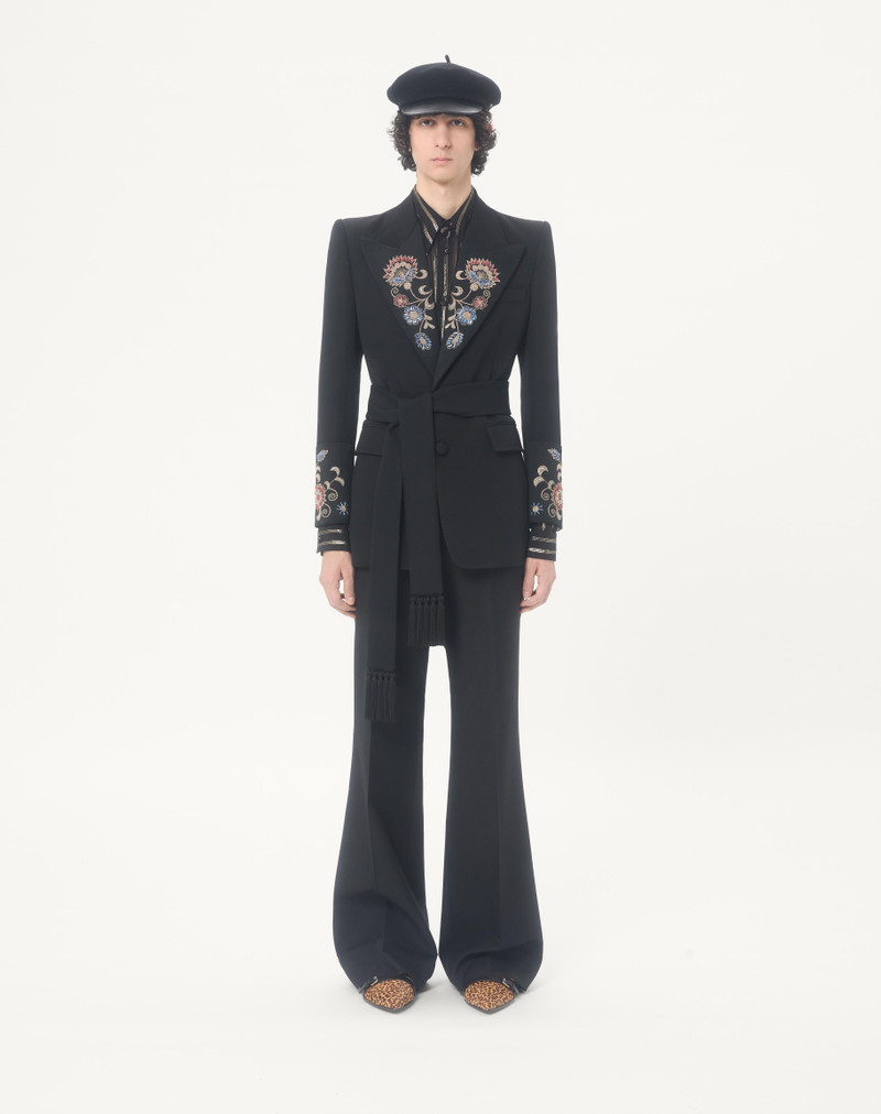 VALENTINO EMBROIDERED BELTED JACKET IN GRAIN DE POUDRE WOOL 4