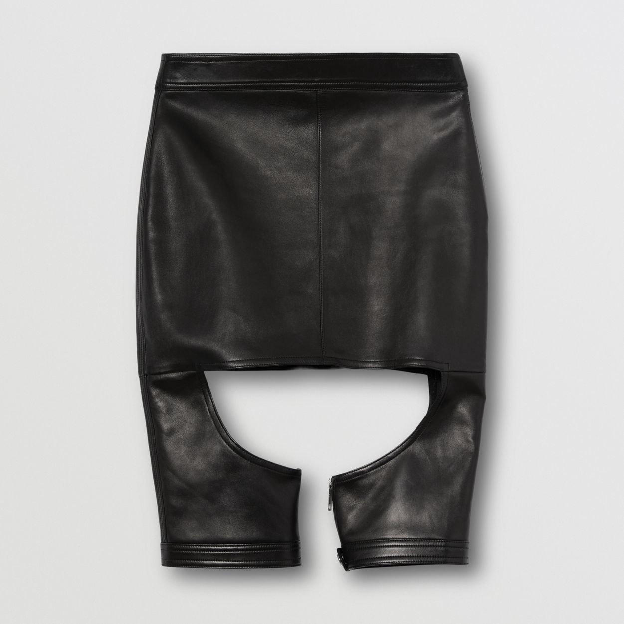 Cut-out Detail Stretch Lambskin Skirt - 1