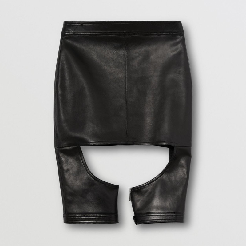 Cut-out Detail Stretch Lambskin Skirt 1