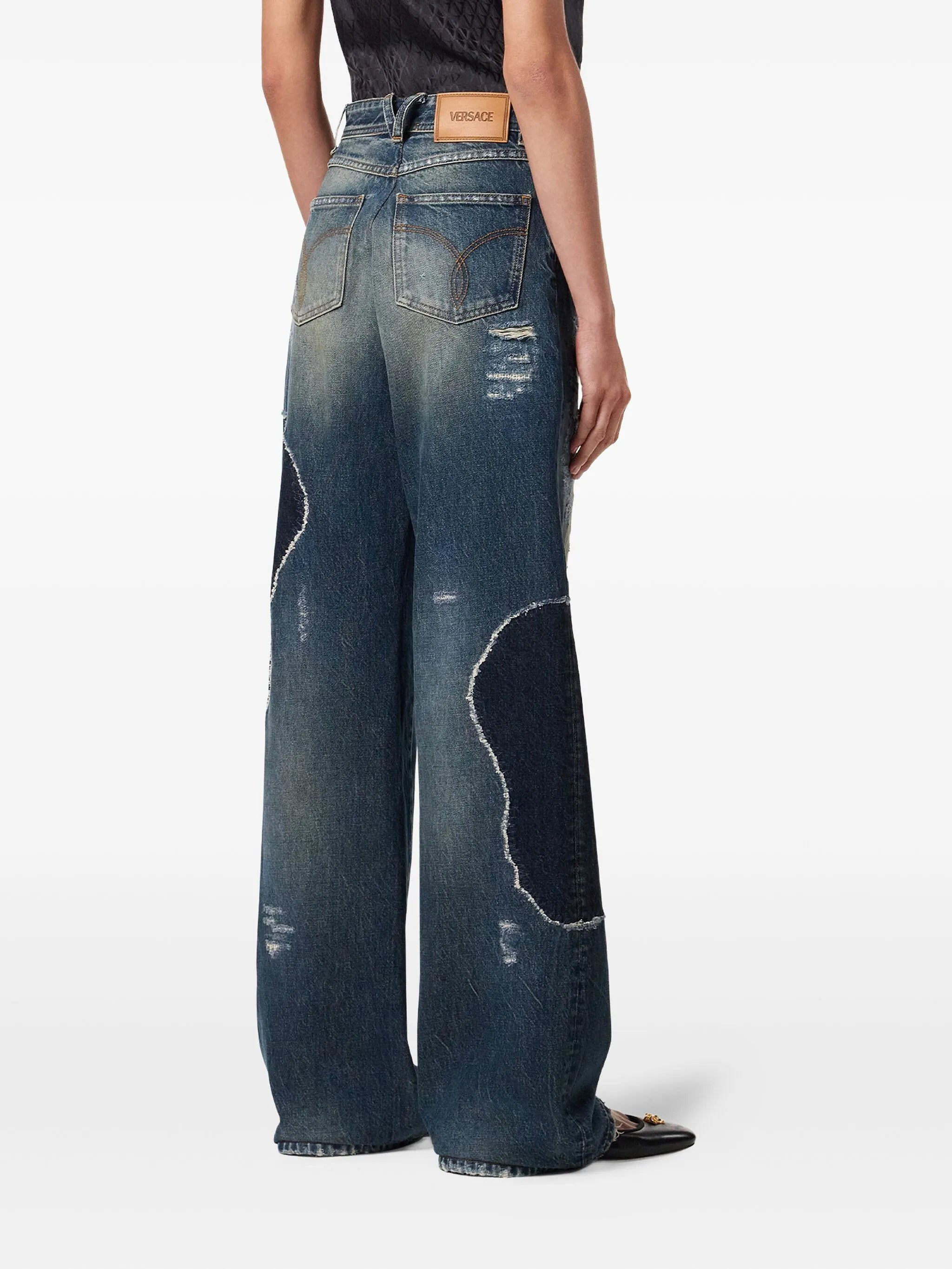 patchwork distressed-effect jeans - 4