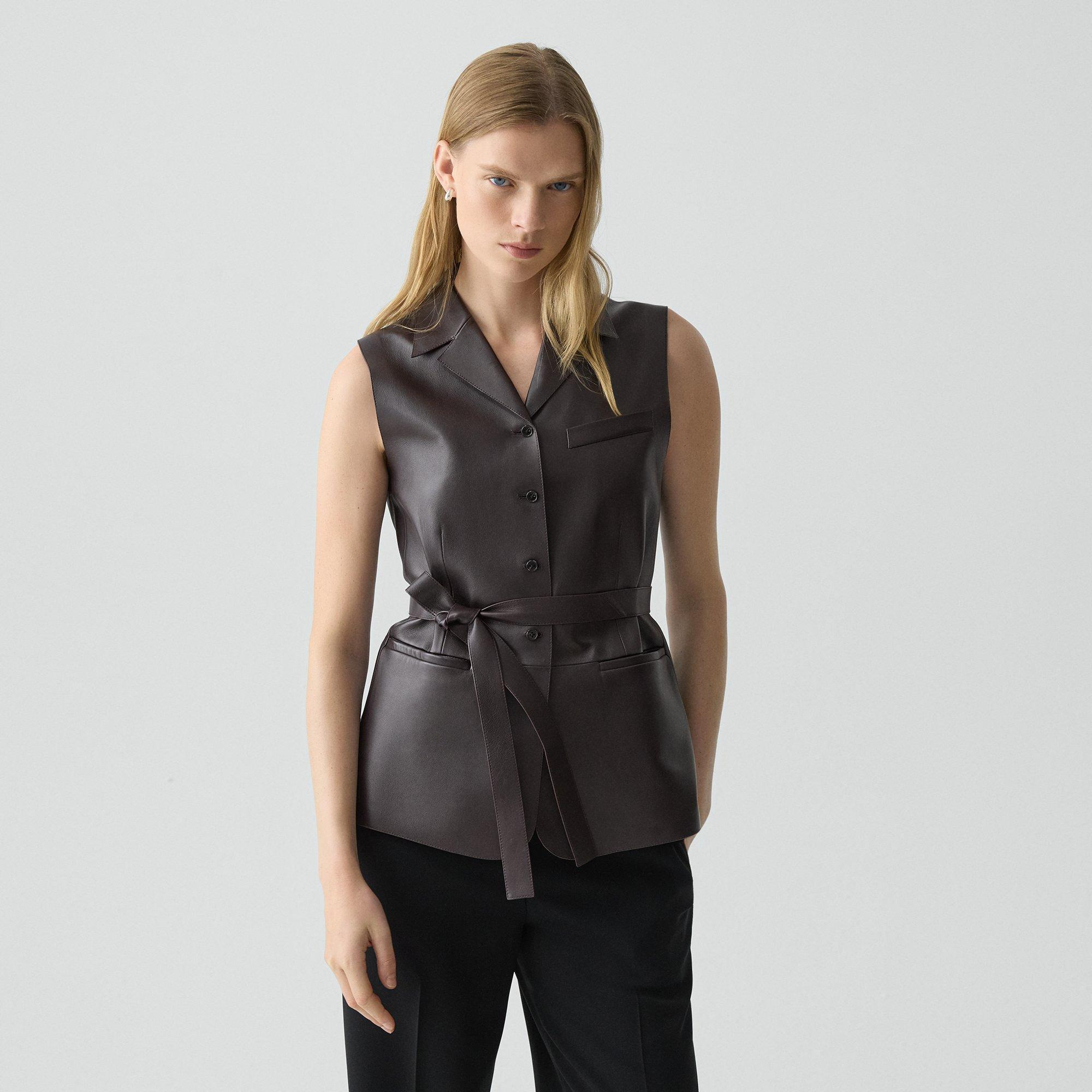 Tie Waist Vest in Sleek Leather - 2
