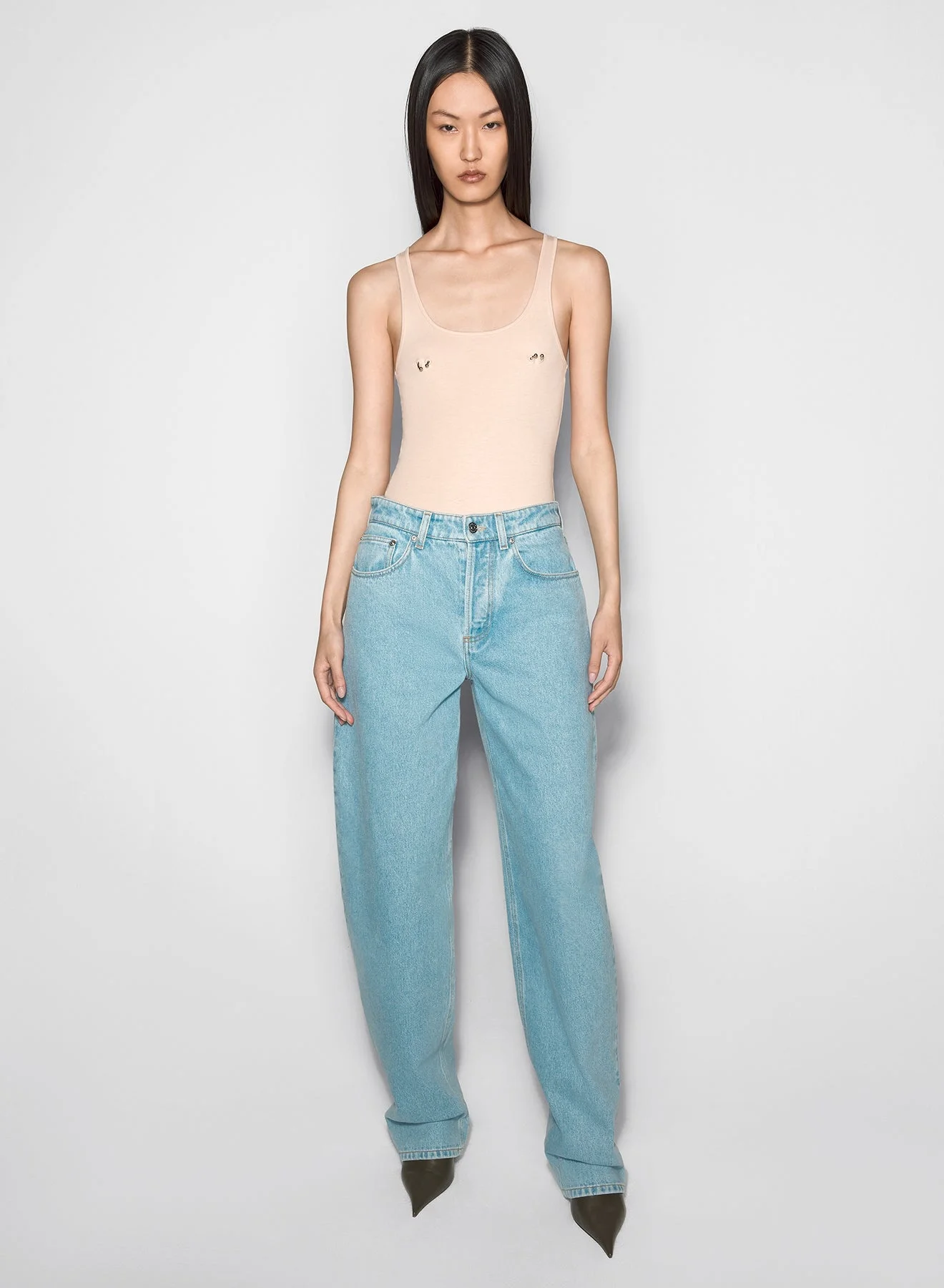 blue laced-up wide-leg jeans - 1