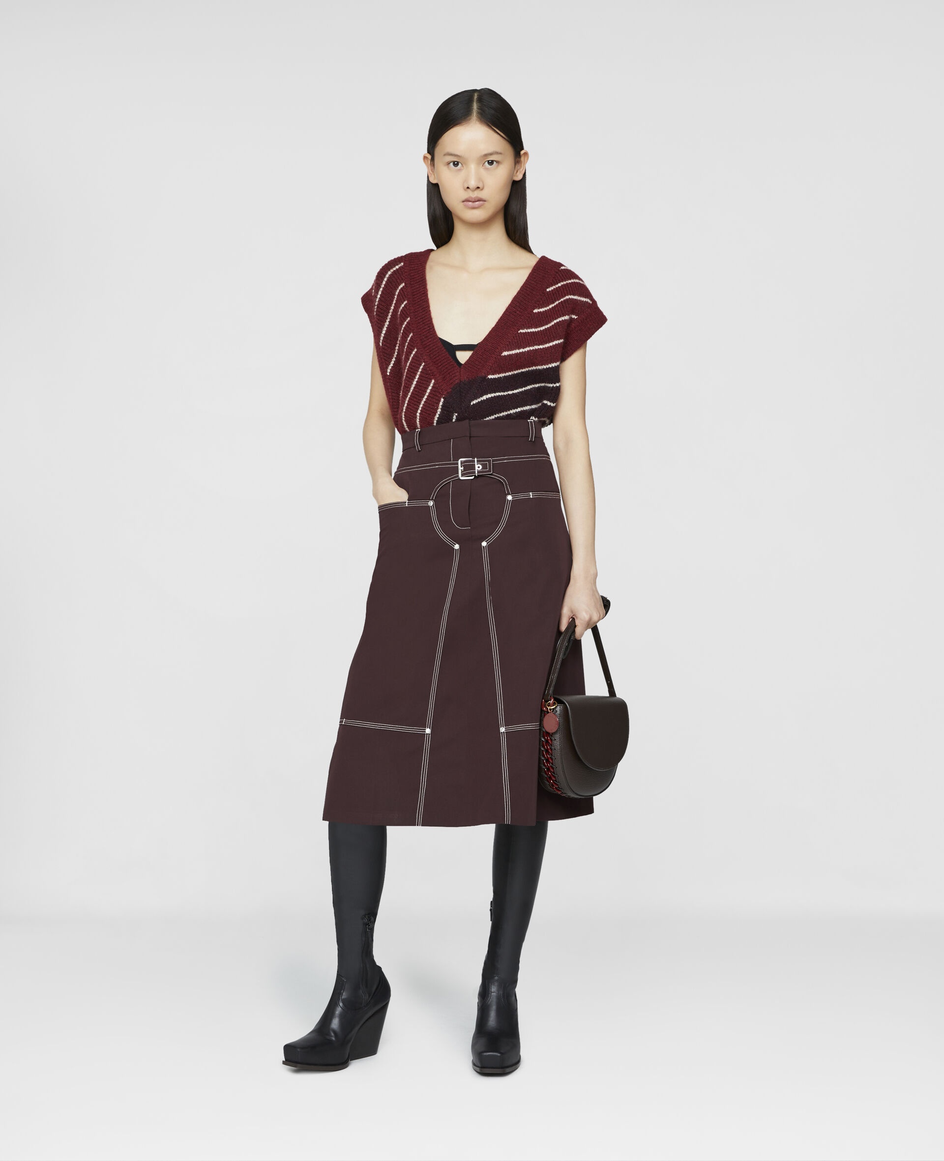 Cotton Twill A-Line Midi Skirt - 2