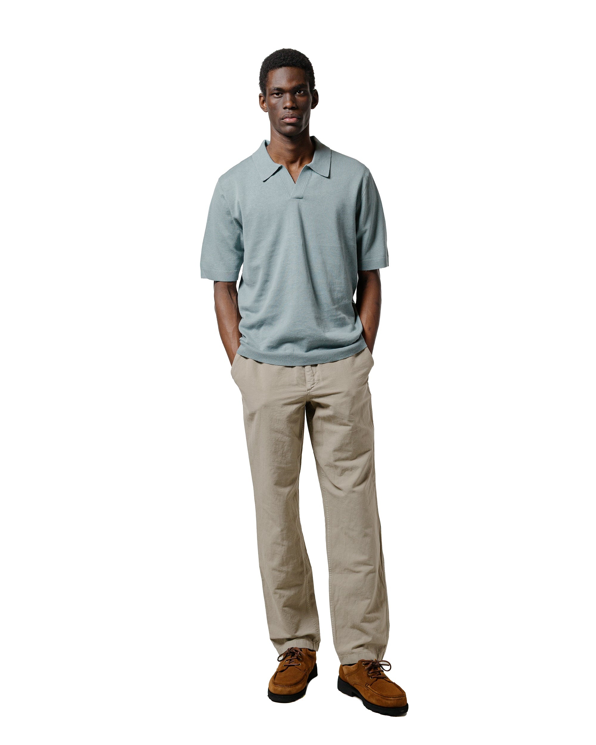 Leif Cotton Linen Polo Greyish Blue - 4