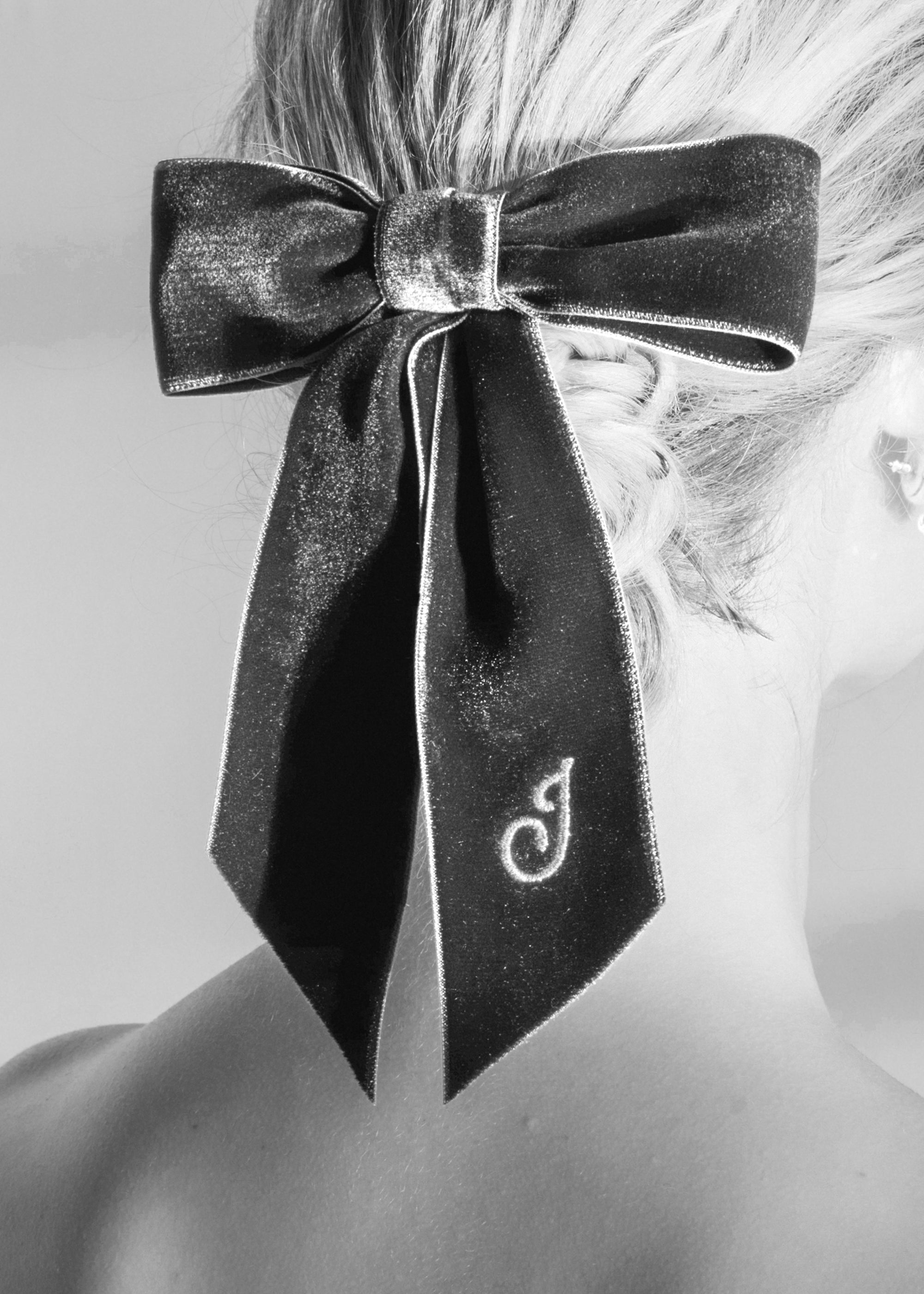 Initial Wide Velvet Bow Barrette - 3