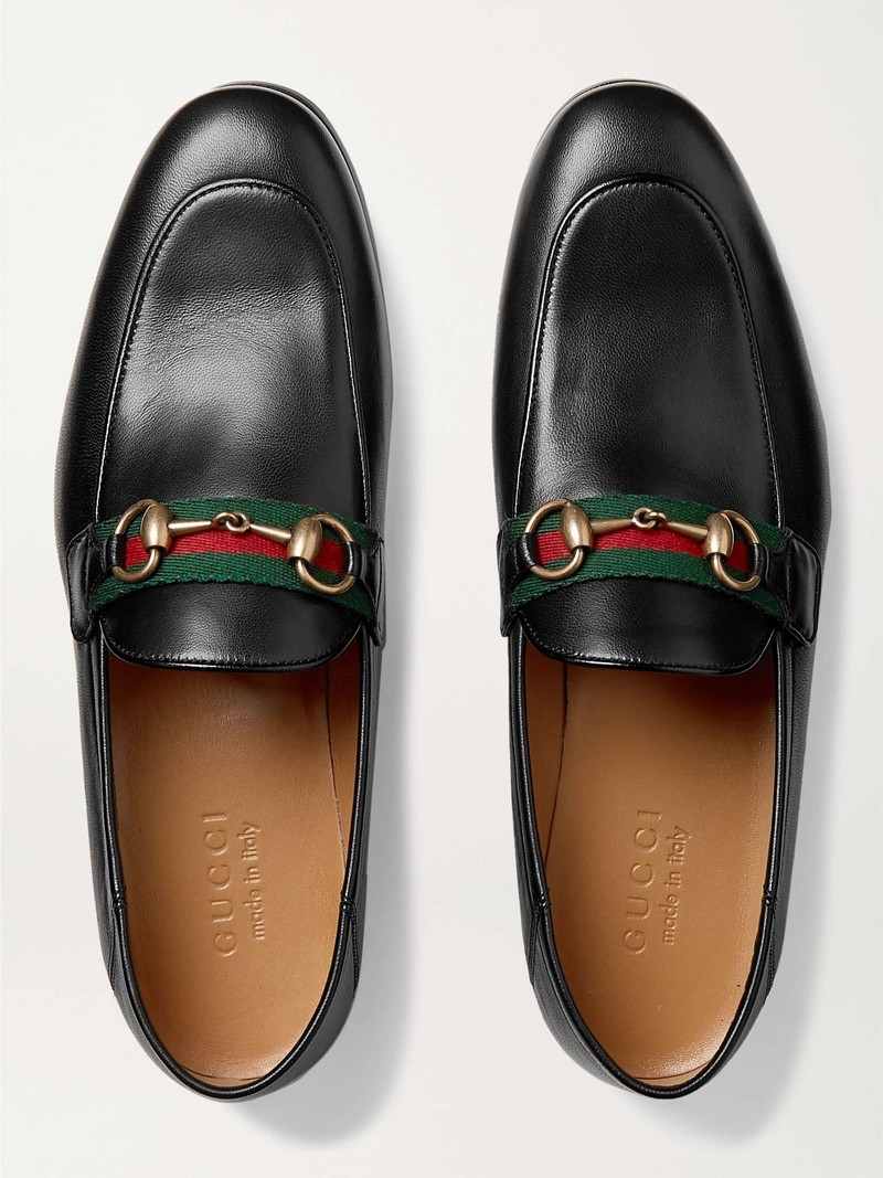 Brixton Webbing-Trimmed Horsebit Collapsible-Heel Leather Loafers 8