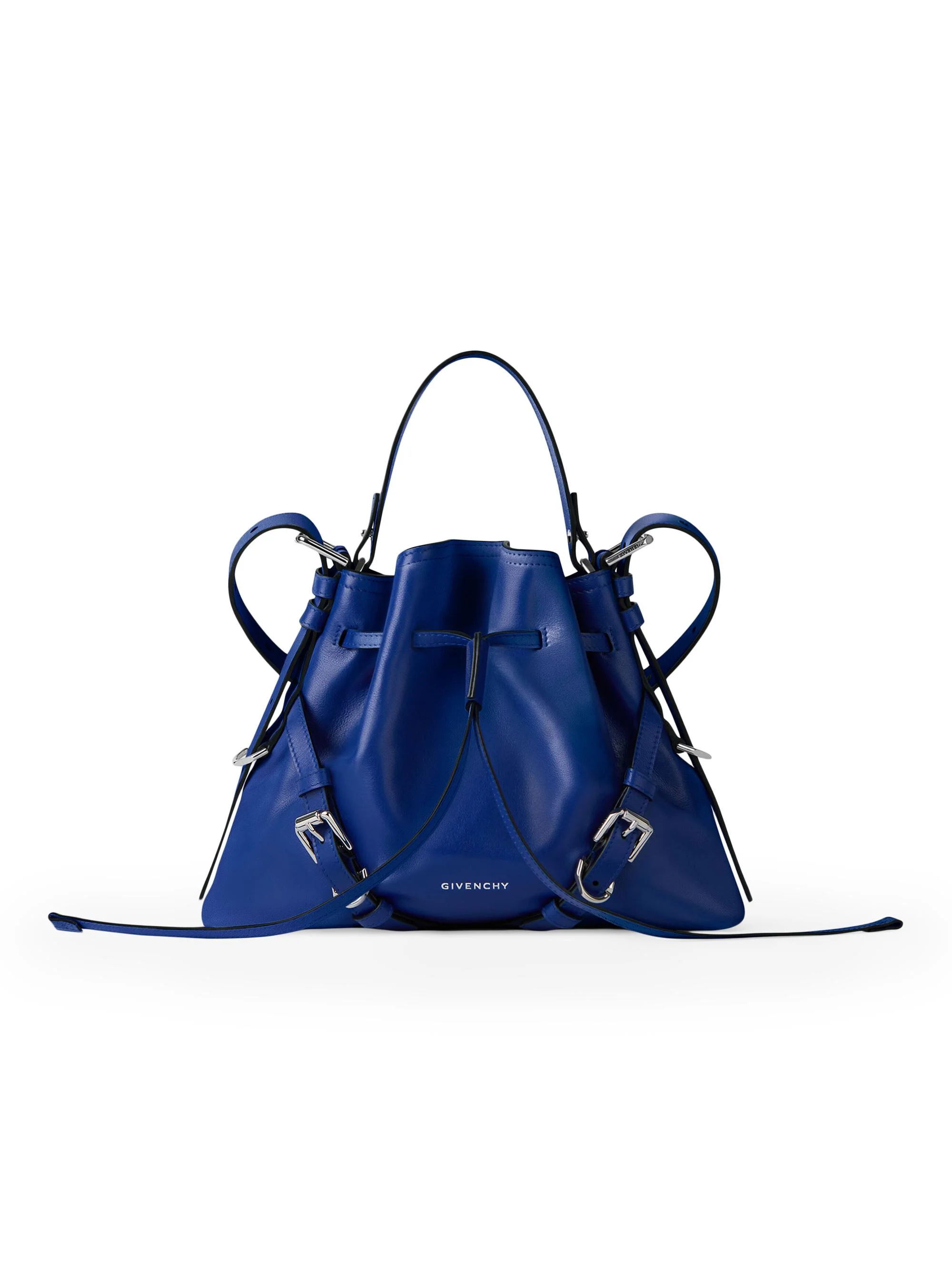 Women's Small Voyou Bucket Bag in Shiny Leather - Cobalt Blue - 1