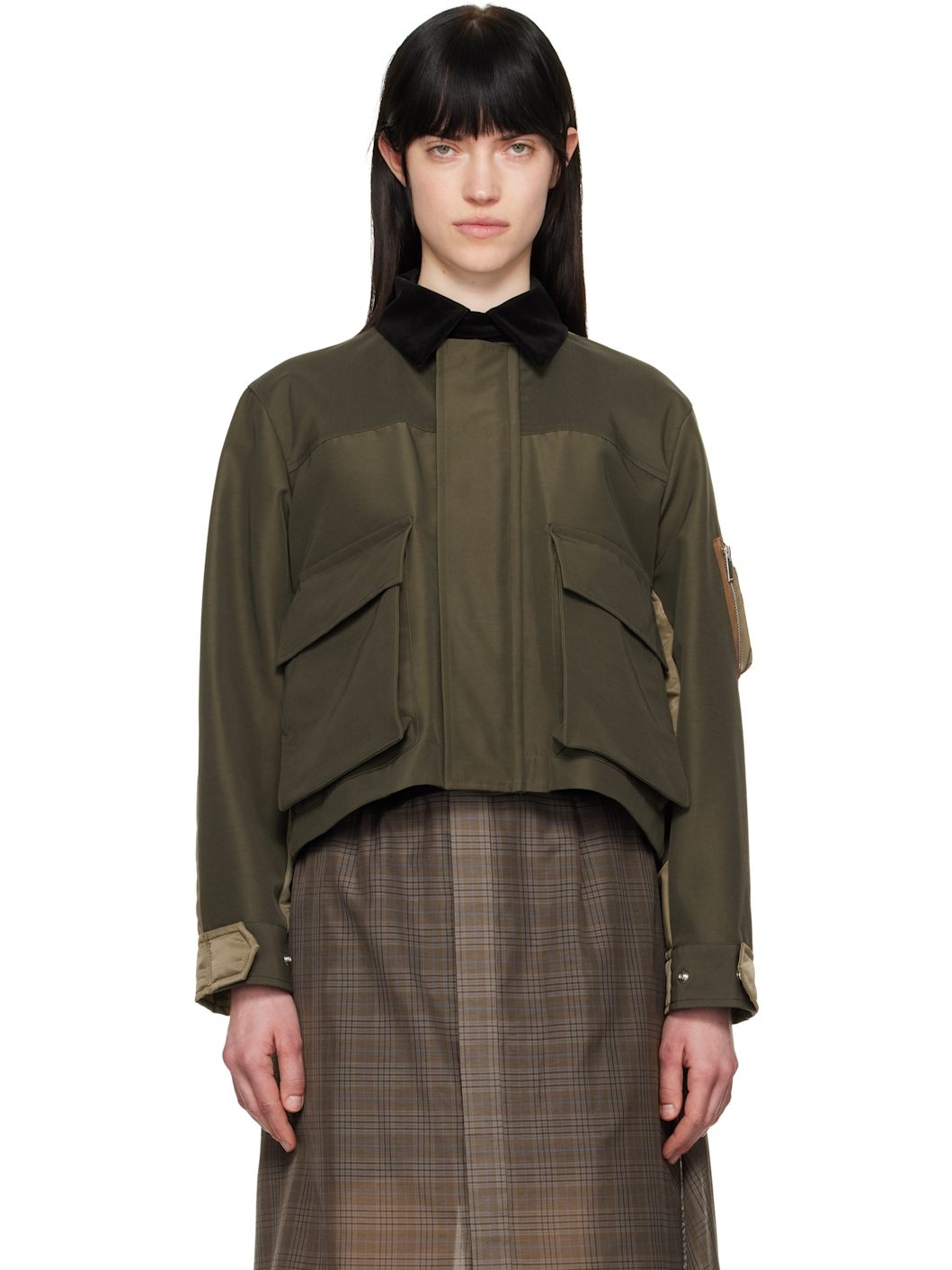 Khaki Grosgrain & Nylon Twill Jacket - 1