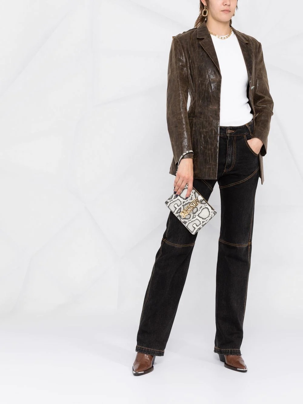 snakeskin-effect clutch bag - 2