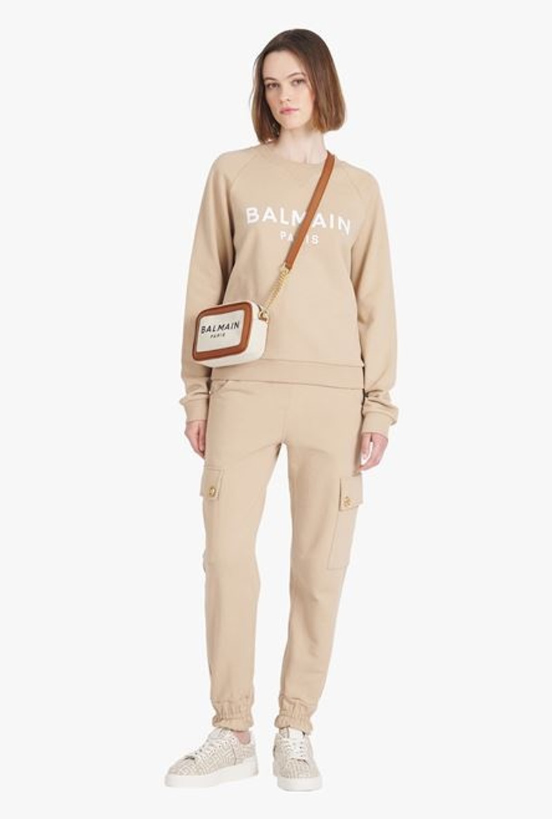 Balmain Sand-colored eco-designed cotton cargo sweatpants outlook