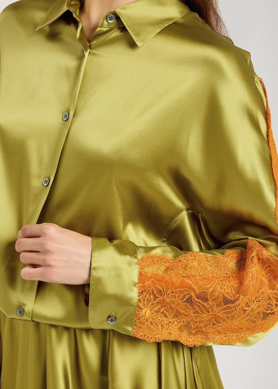 Dries Van Noten Camia Lace-embellished Stretch-silk Shirt - 5