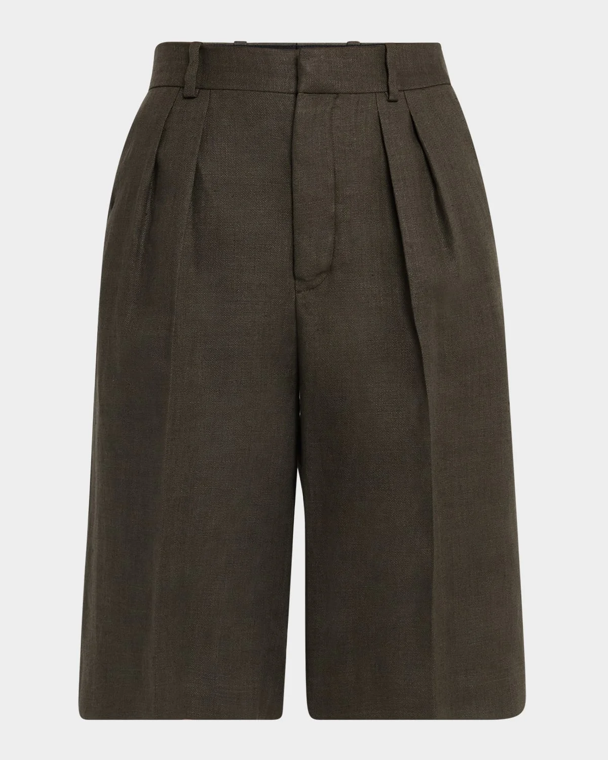 Digby Pleated Structured Linen Wool Bermuda Shorts - 1