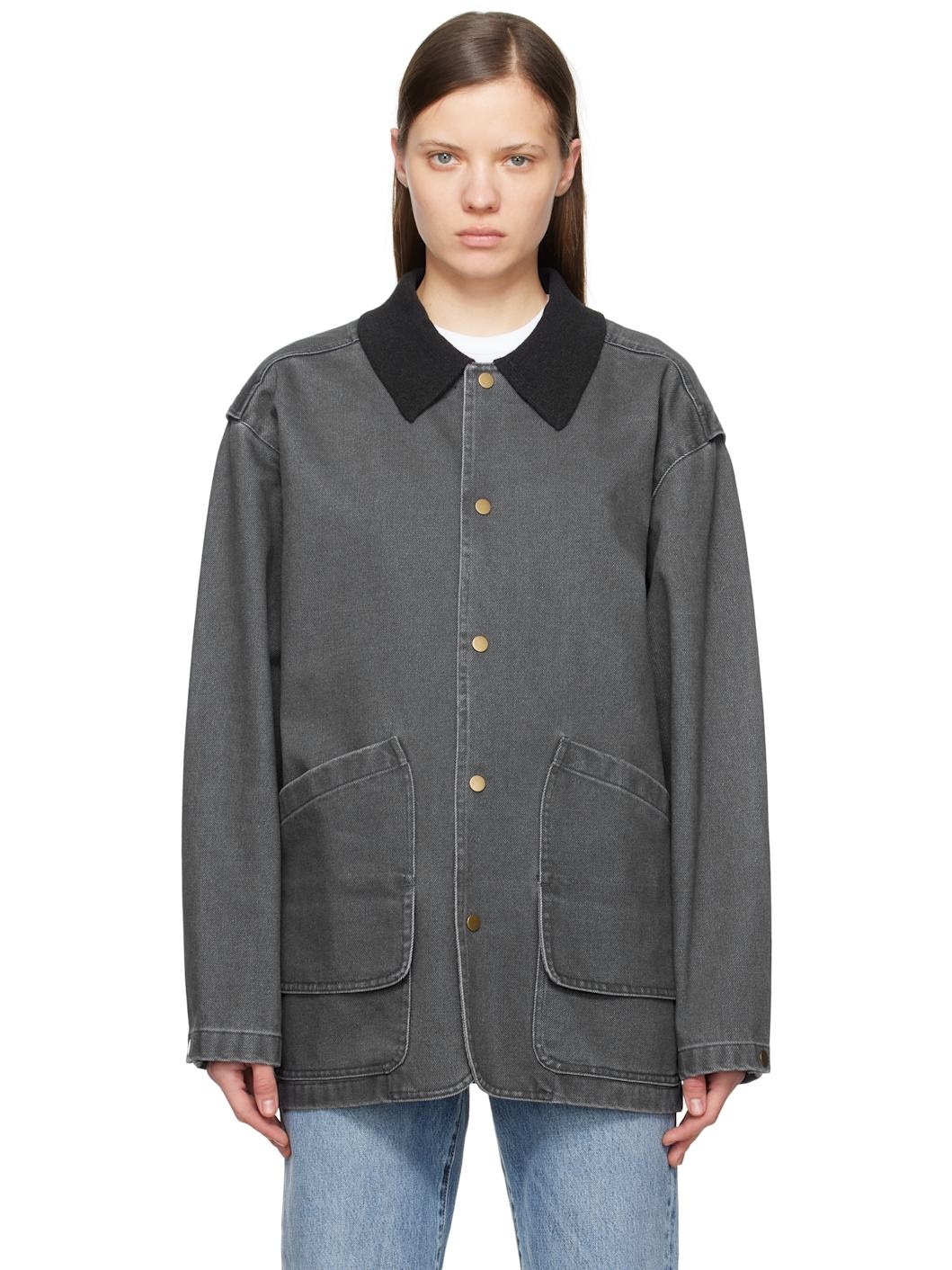 Gray Knit Collar Field Jacket - 1