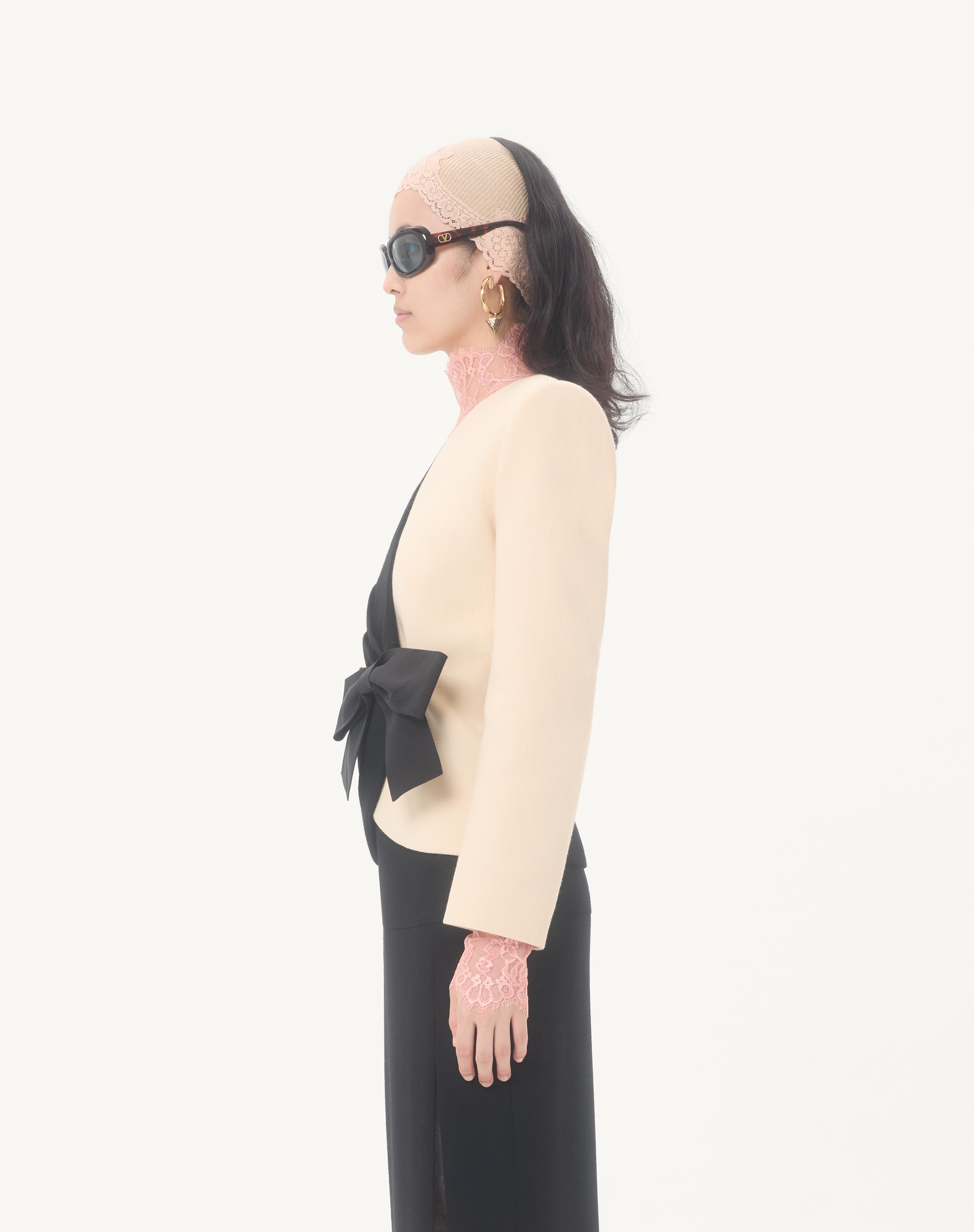 WOOL CREPE JACKET WITH CONTRASTING BOW - 5