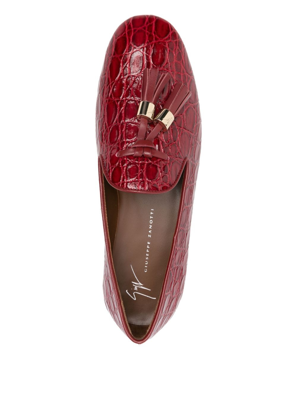 crocodile-embossed tassel loafers - 4