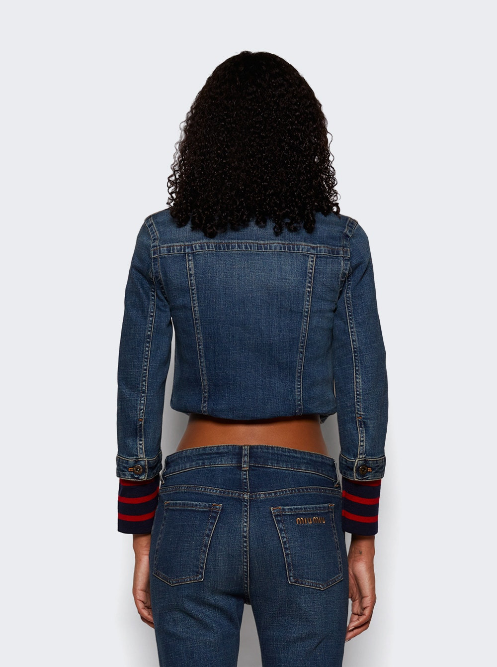 Cropped Stretch Denim Jacket Blue - 5