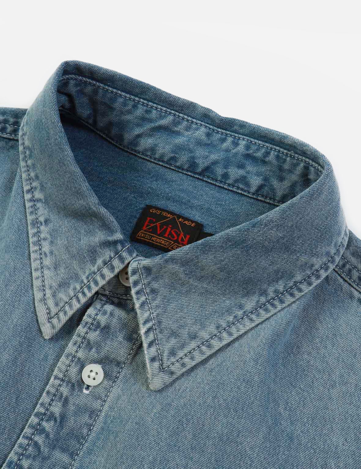 GRAFFITI DARUMA PRINT DENIM SHIRT - 10