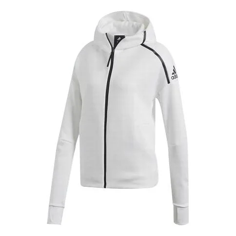 (WMNS) adidas Alphabet Logo Printing Sports Windproof Hooded Jacket White DN8508 - 1