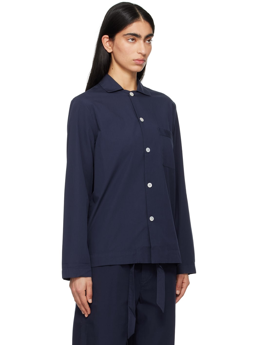 Navy Poplin Long-Sleeved Pyjama Shirt - 2