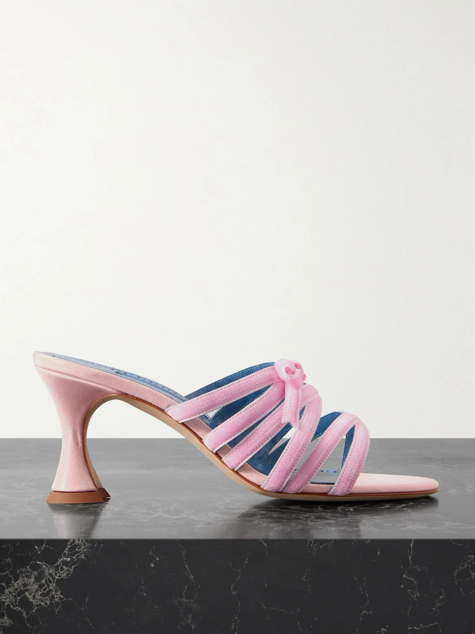 Clementel 70 velvet-trimmed satin mules Baby pink - 1