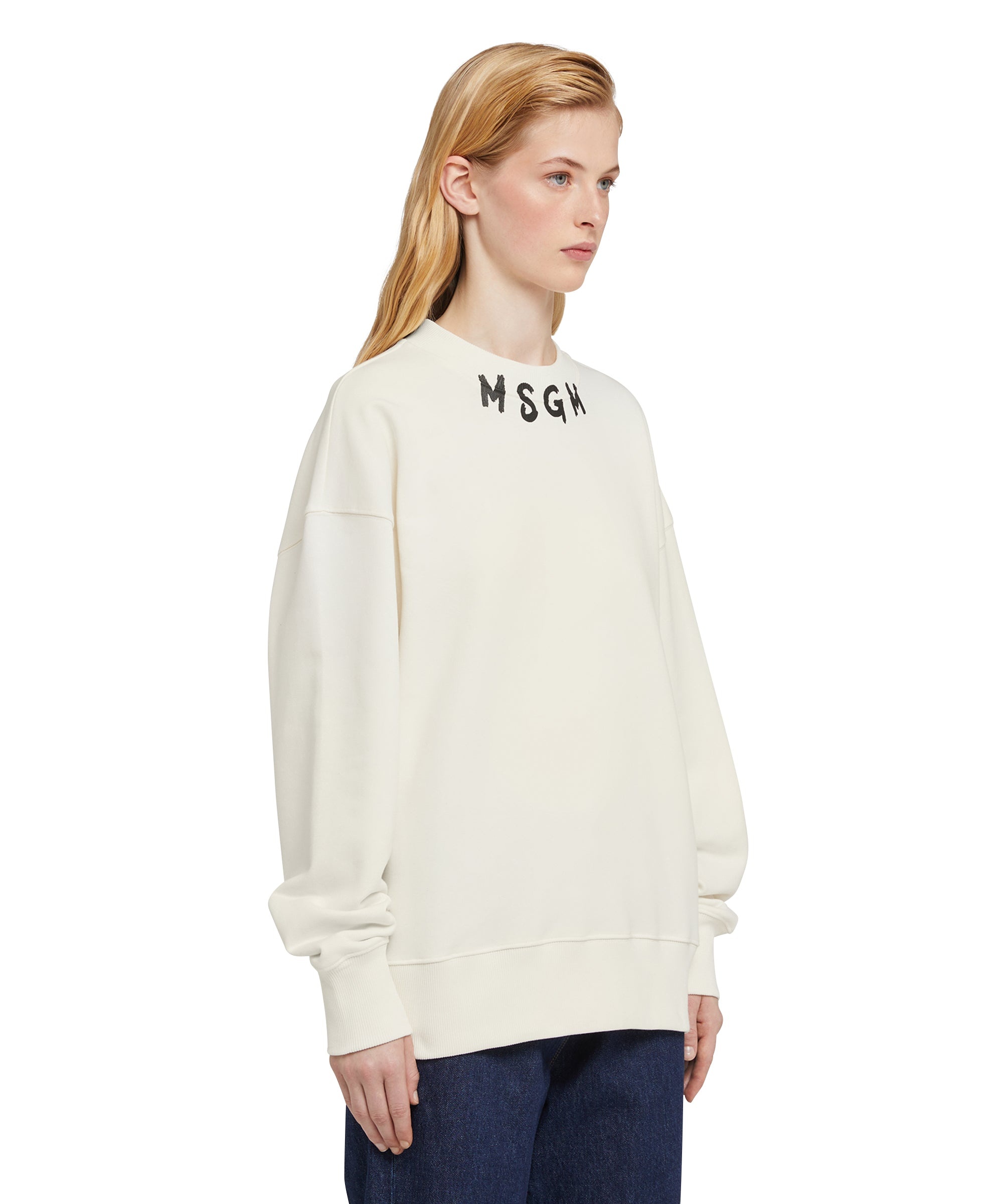 Cotton crewneck sweater wth MSGM brushstroke logo positioned at the neck - 8