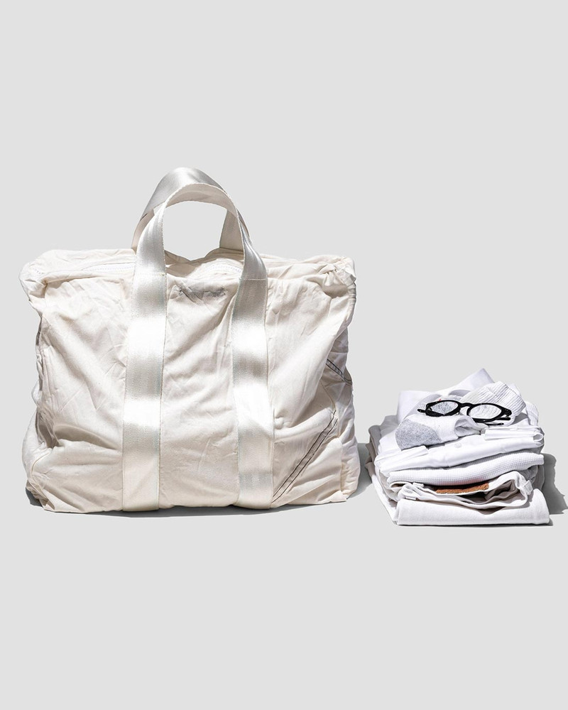 Puebco Recycled Vintage Parachute Light Tote Bag White Belt 3