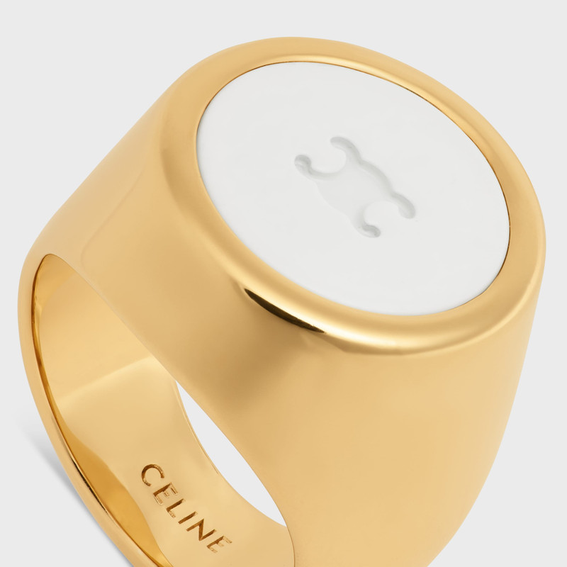 CELINE Triomphe Signet Ring in Varnish and Brass with Gold Finish outlook