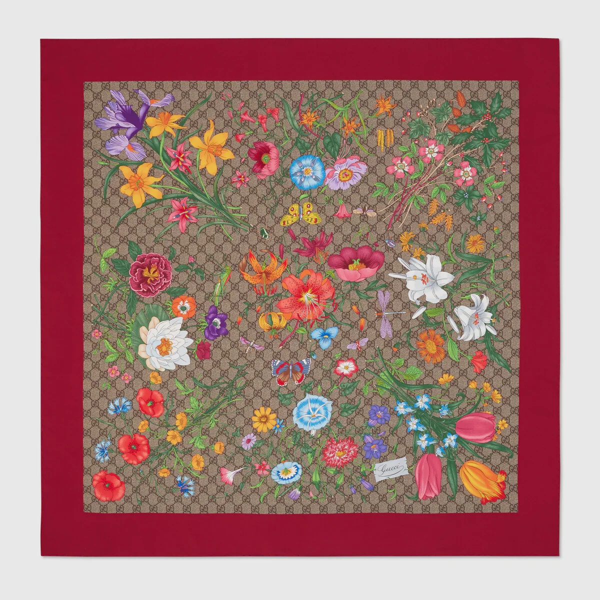 GG Flora print silk scarf - 1