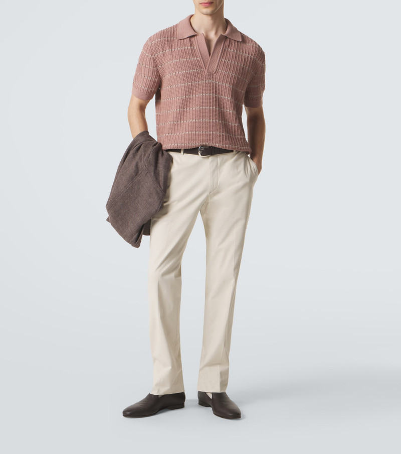 Brioni Embroidered cotton and linen polo shirt outlook