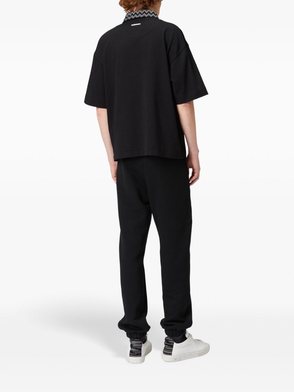 chevron knit-insert cotton polo shirt - 3