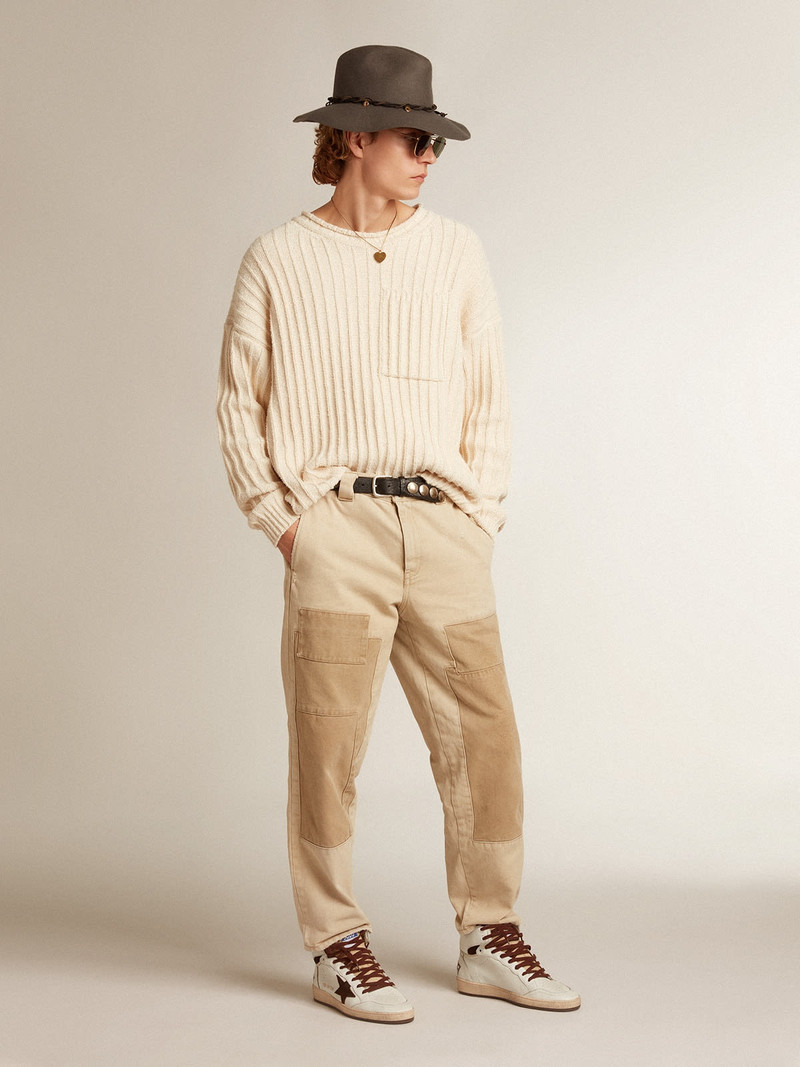 Golden Goose Men’s Sky-Star in white nappa leather with a chocolate suede star outlook
