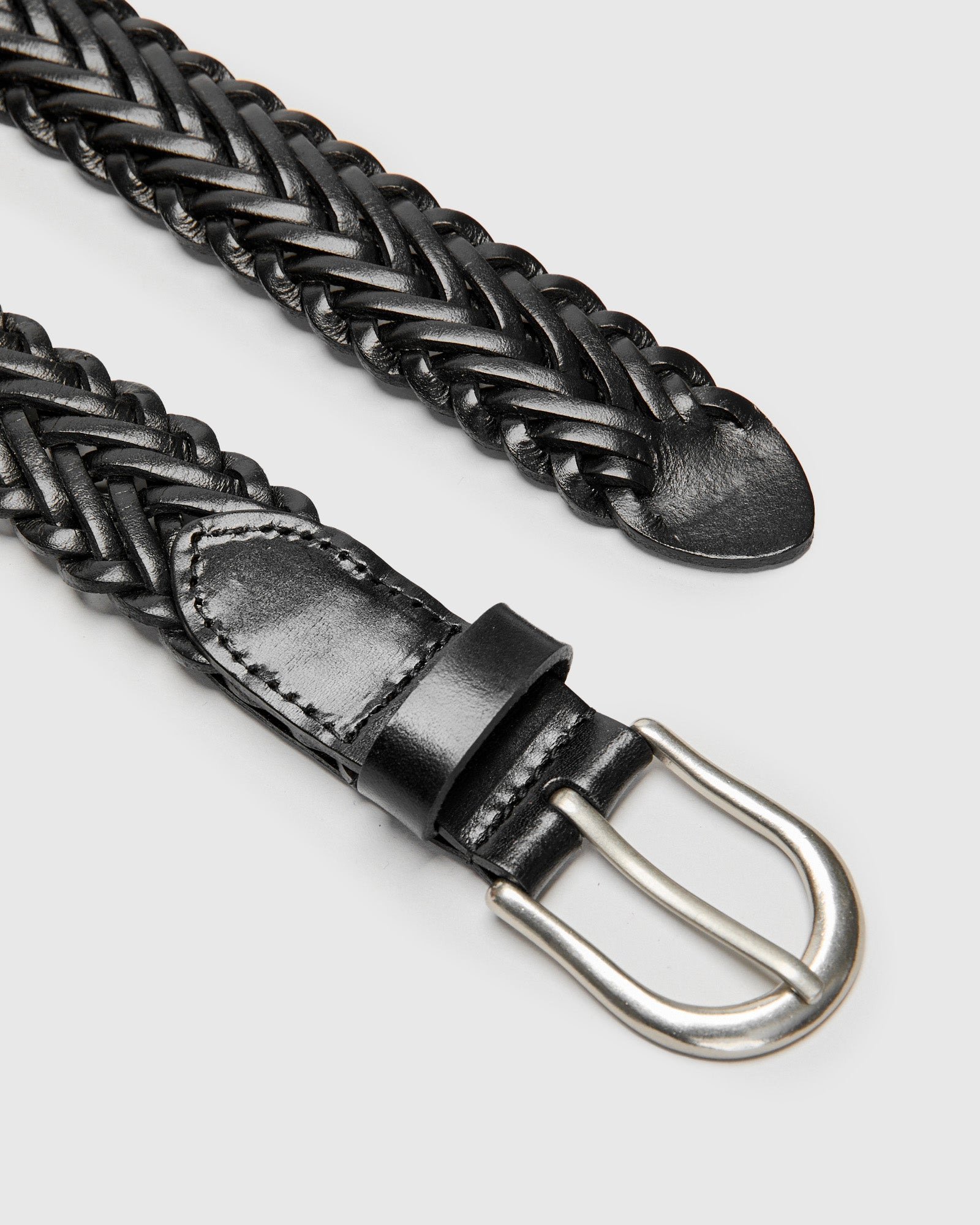 Braided Leather Mesh Belt in Black - 2