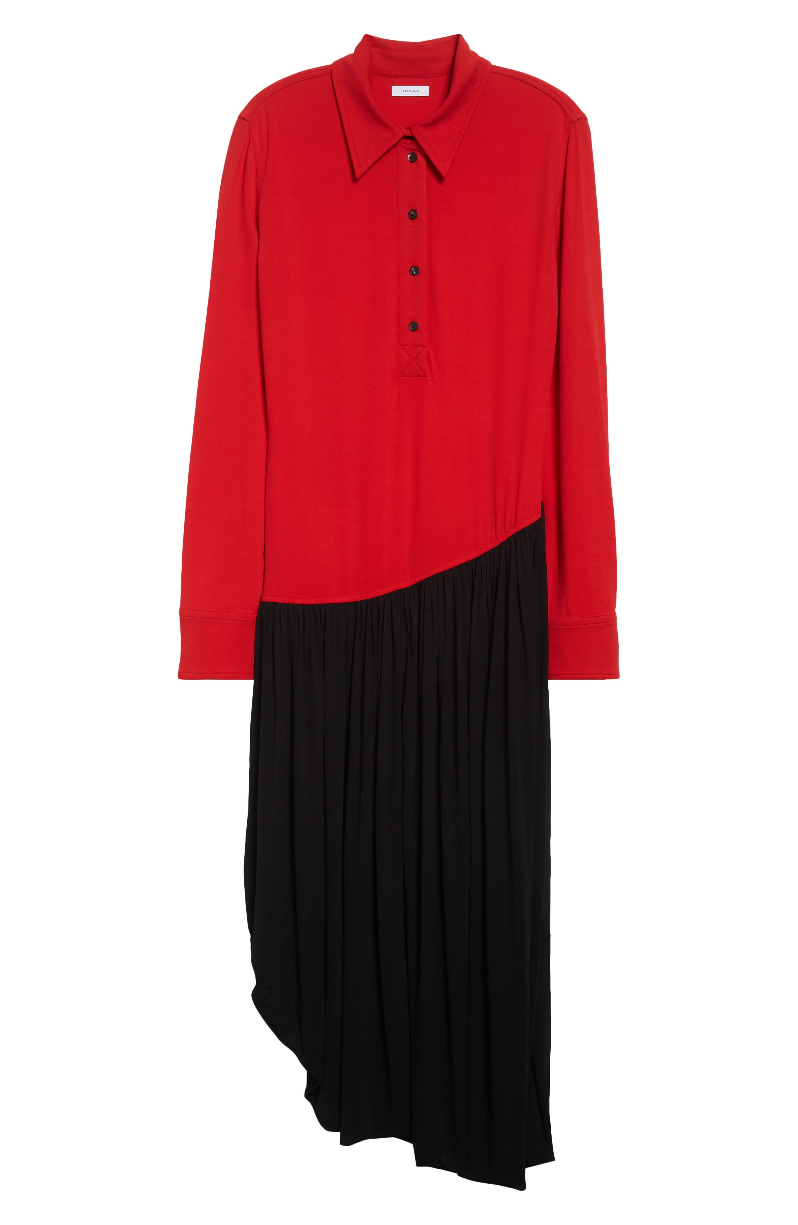 FERRAGAMO Asymmetric Colorblock Long Sleeve Shirtdress in New Red at Nordstrom - 5