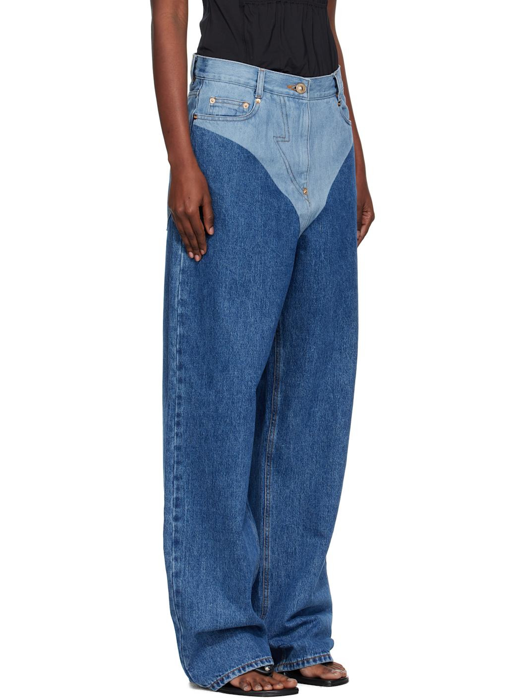Blue Panty Printed Wide Jeans - 2