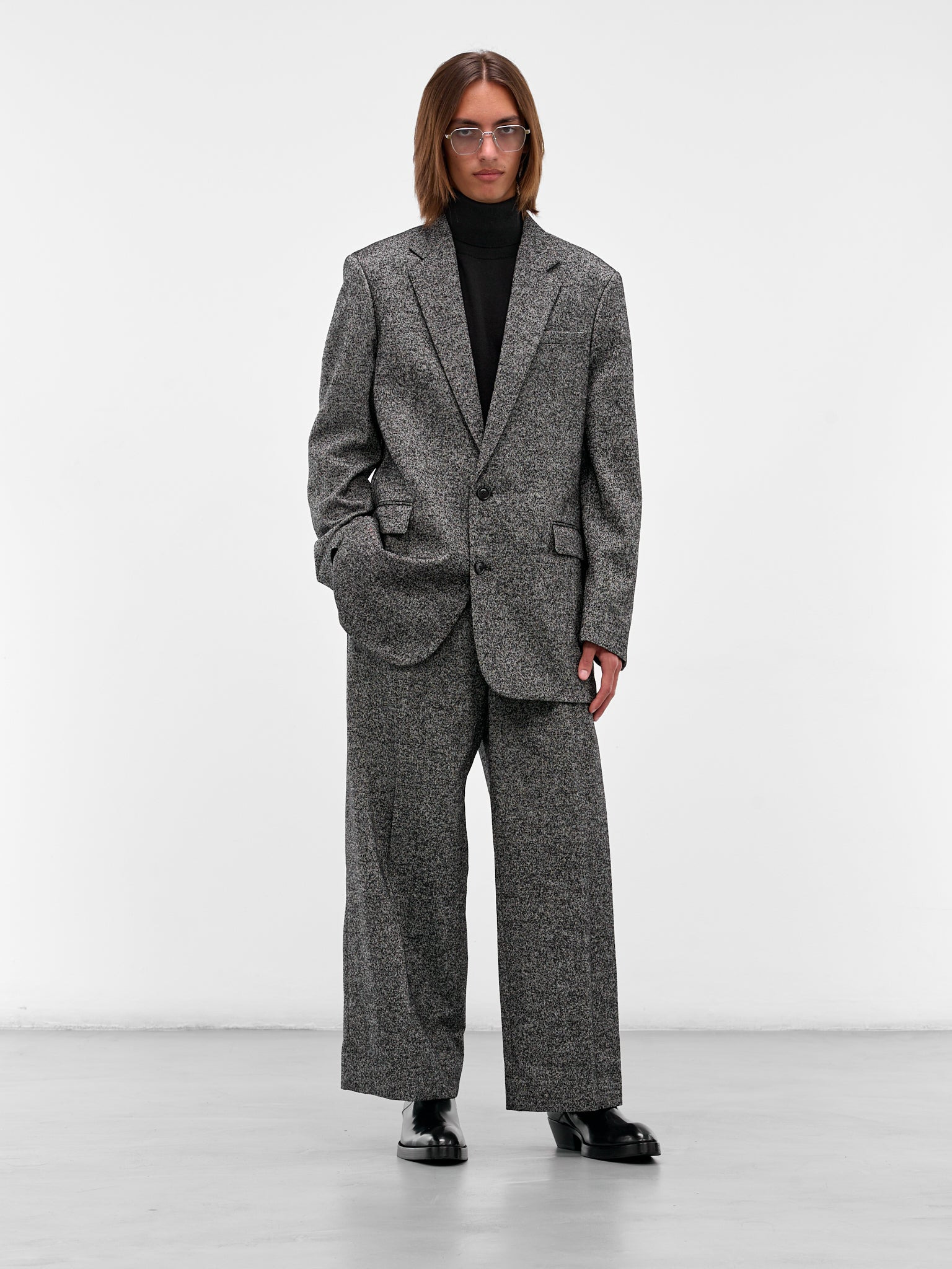 Gray Twill Wide Leg Trousers - 6
