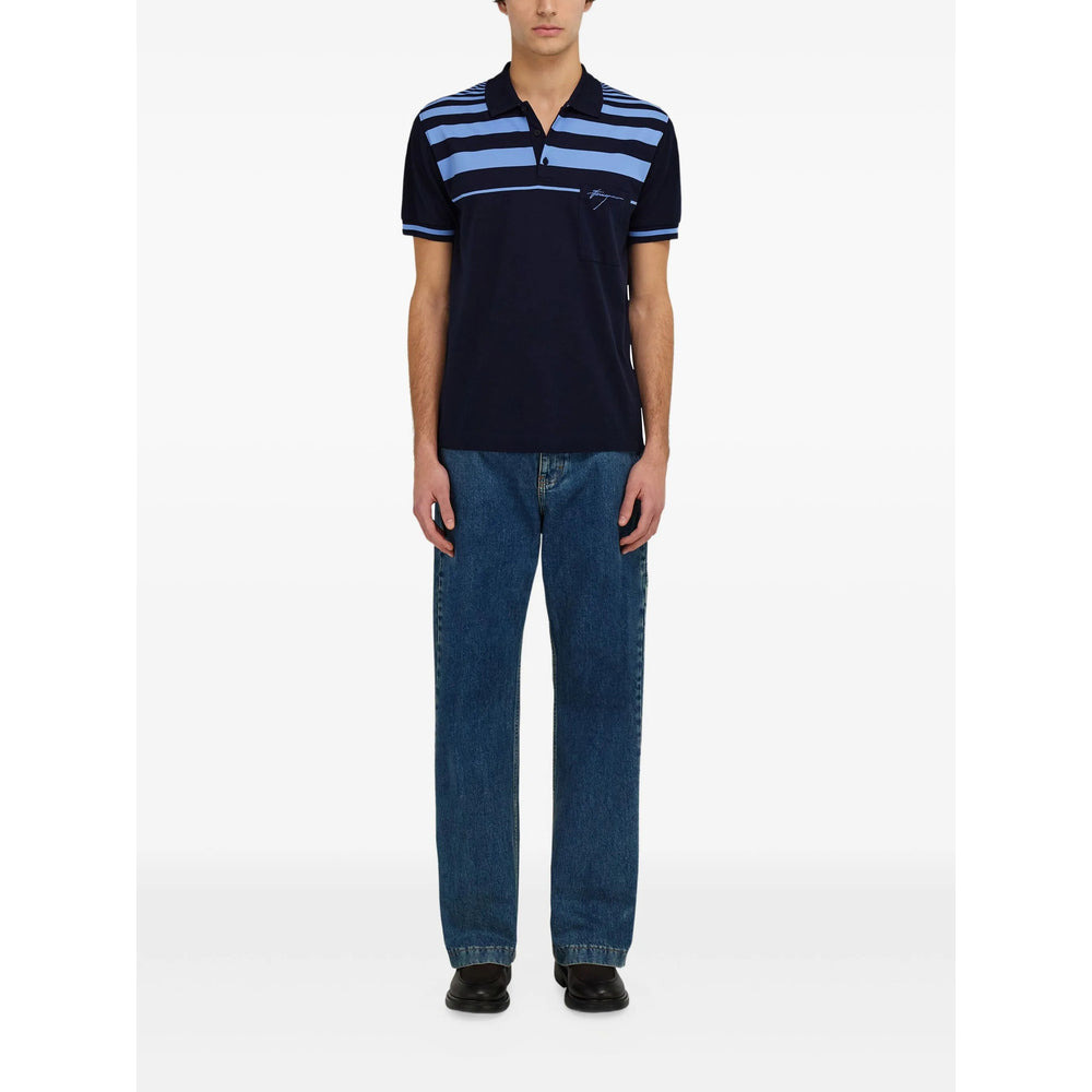 Ferragamo Blue Polo Shirts Men - 4