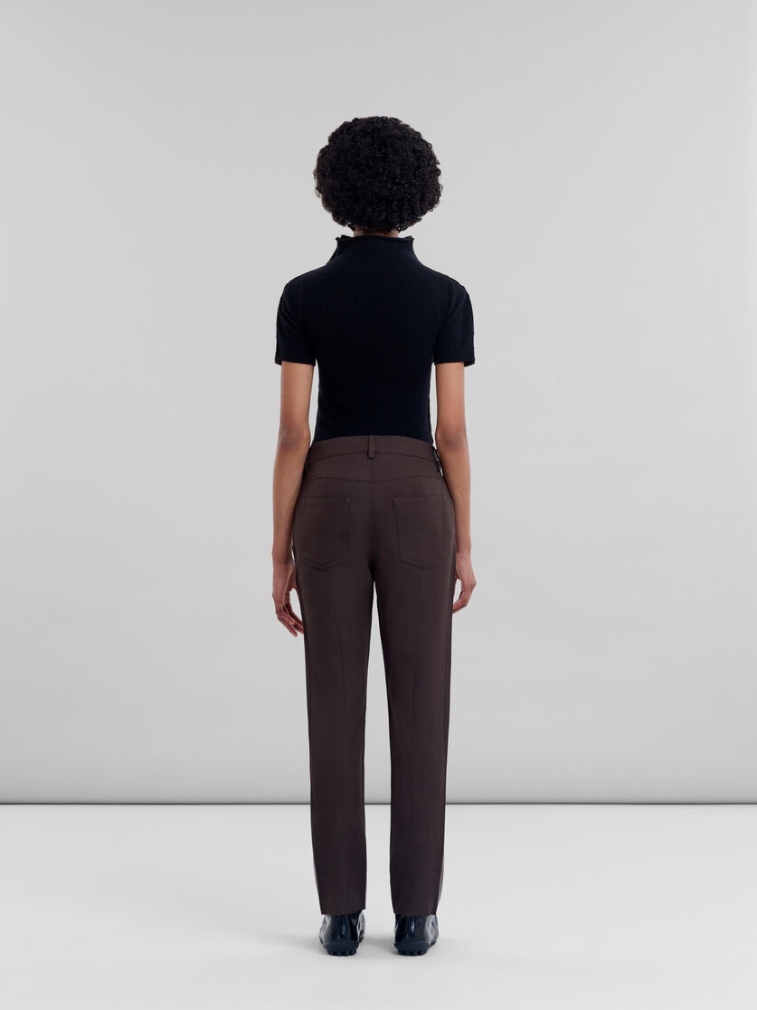 BROWN WOOL AND COATED FABRIC TROUSERS - 3