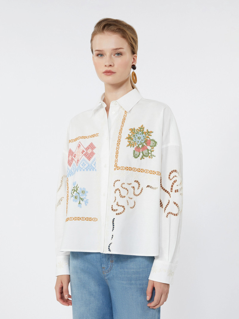 FONTE Cotton blouse with lace and embroideries - WHITE 5