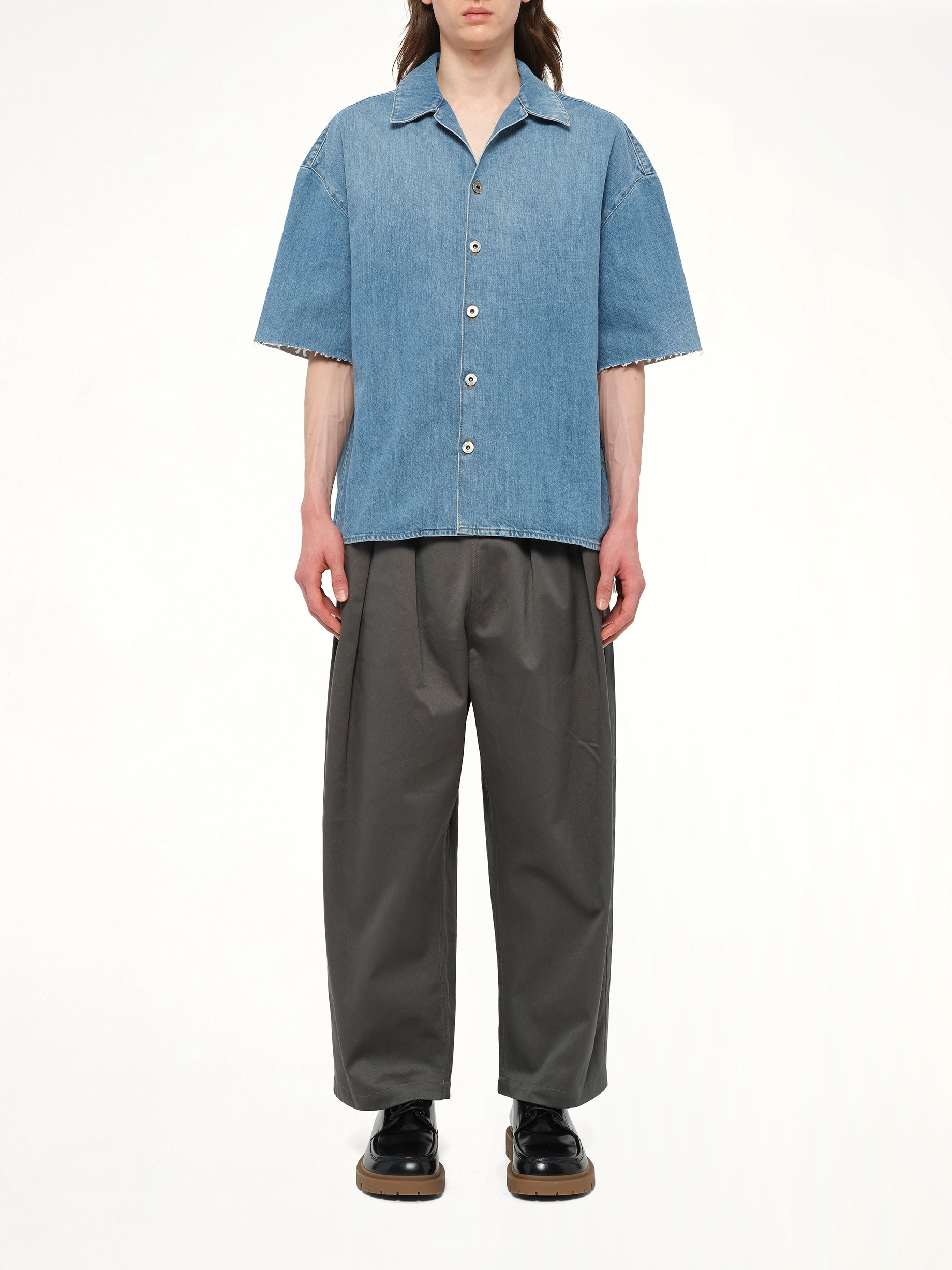 Anagram Short Sleeve Shirt in Washed Denim - 7