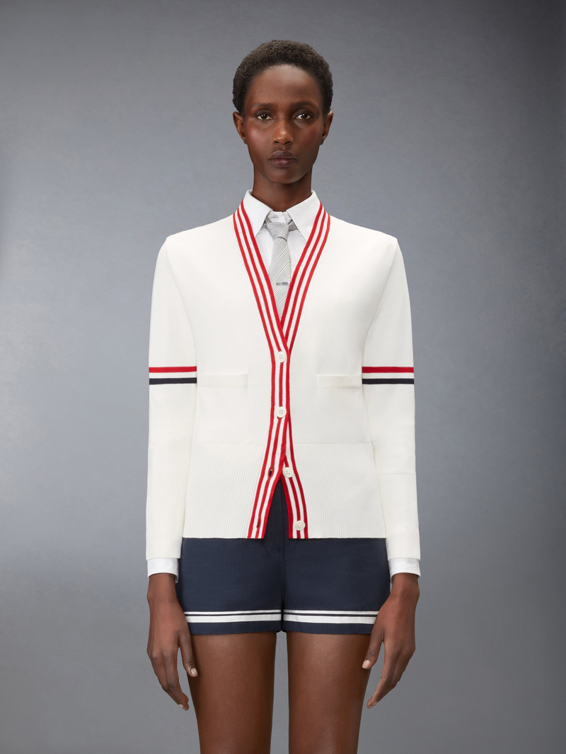 Thom Browne RWB STRIPE JACQUARD SAILBOAT CARDIGAN outlook
