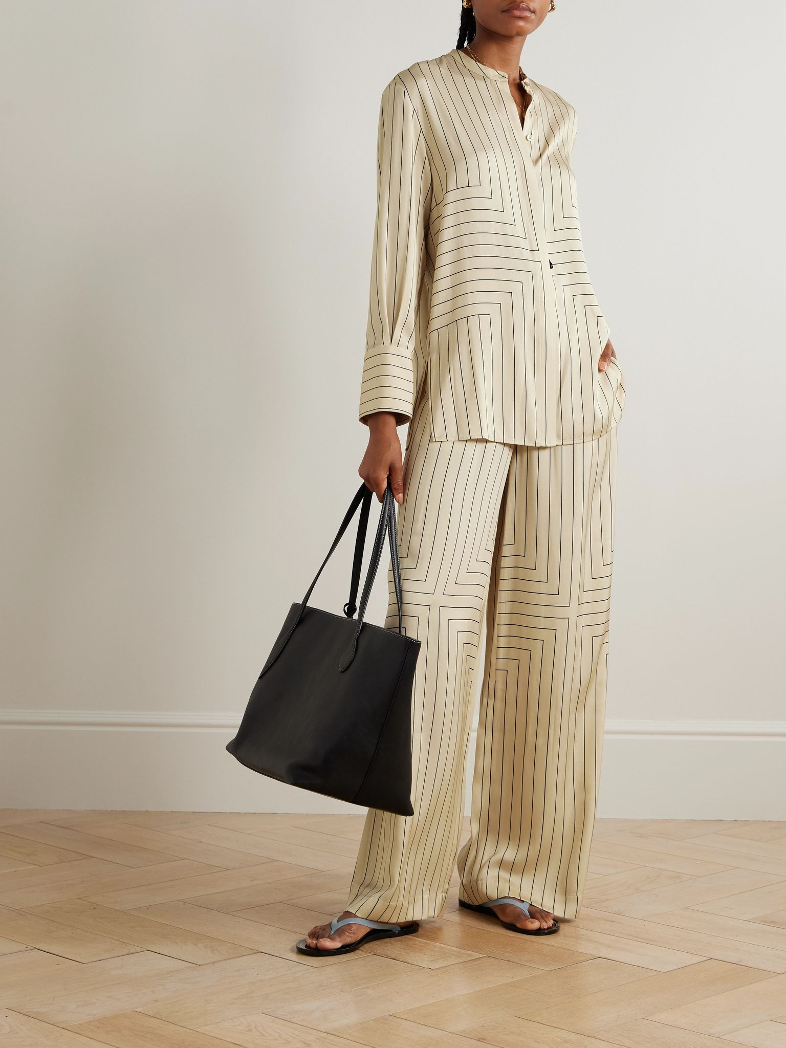 Athena striped silk-blend satin shirt Beige - 2